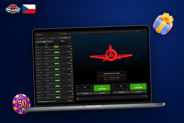 Aviator demo režim v Bigclash Casino vedle stránky registrace pro přechod na reálné peníze