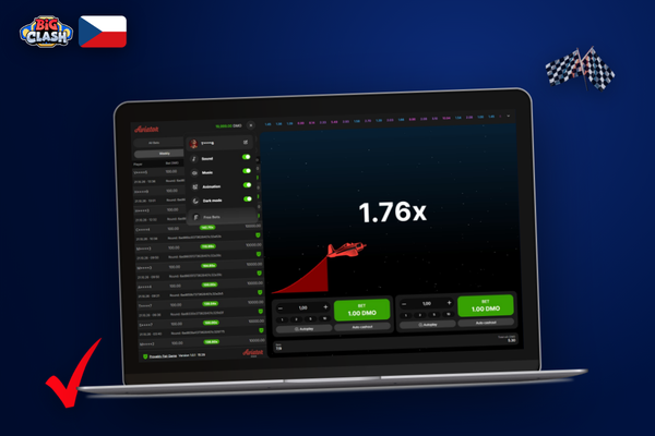 Detail desktopového rozhraní hry Aviator v Bigclash Casino se sázkovým panelem v Kč