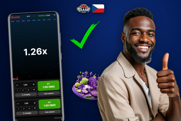 Mobilní pohled na Aviator v Bigclash Casino se dvěma sázkovými poli a auto-cashout funkcí