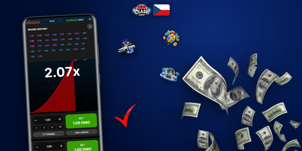 Herní obrazovka Aviator v Bigclash Casino s násobitelem 2.47x a tlačítkem Cash Out