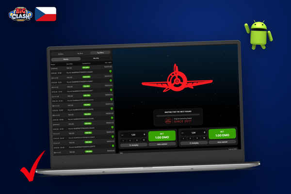 Smartphone a notebook s herní obrazovkou Aviator v Bigclash Casino – hra bez instalace v prohlížeči