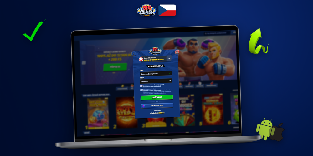 Přehledný banner Bigclash Casino ukazující všechny způsoby, jak se registrovat